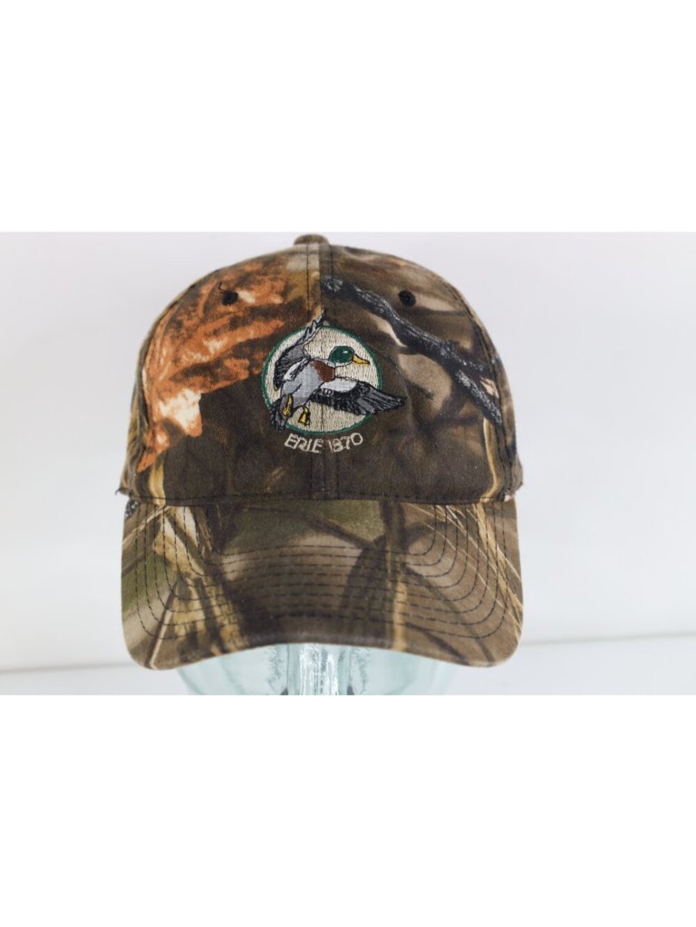 Vintage 90s Y2K Spell Out Erie 1870 Duck Mallard Hunting Camouflage Snapback Hat